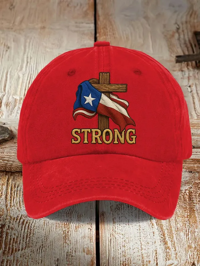 Retro Texas Strong Faith Cross Print Baseball Cap