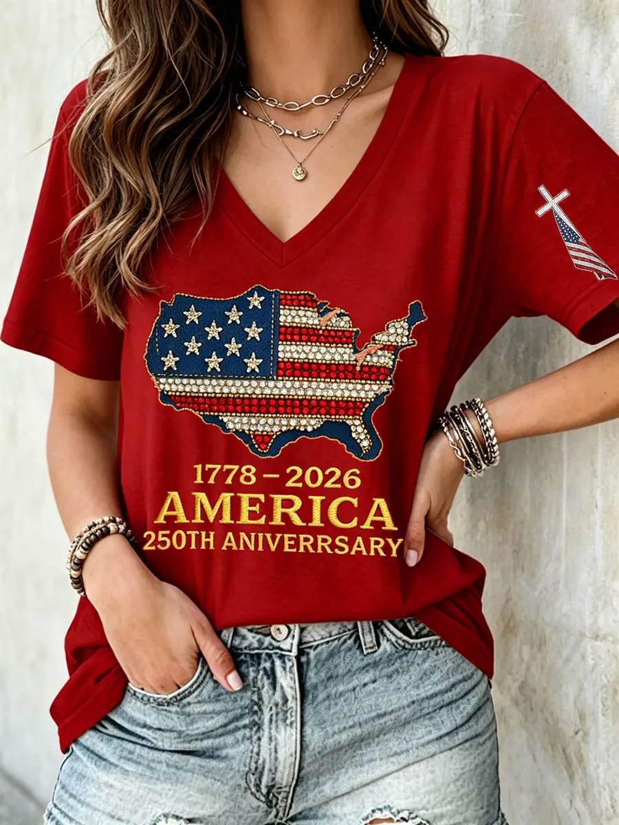 Women's Casual 250th Anniversary Independence Day Printed T-shirt