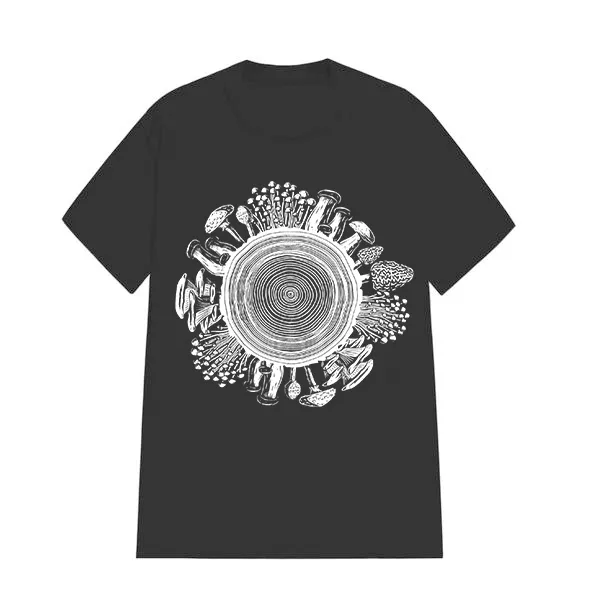 Wood Grain Mushrooms Pattern Printed T-Shirt