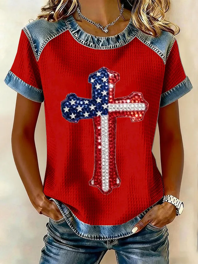 Women'S Flag Cross Printed Casual Top
