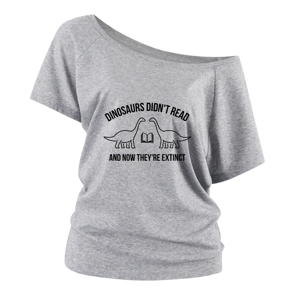 Dinosaurs Print Off Shoulder T-shirts