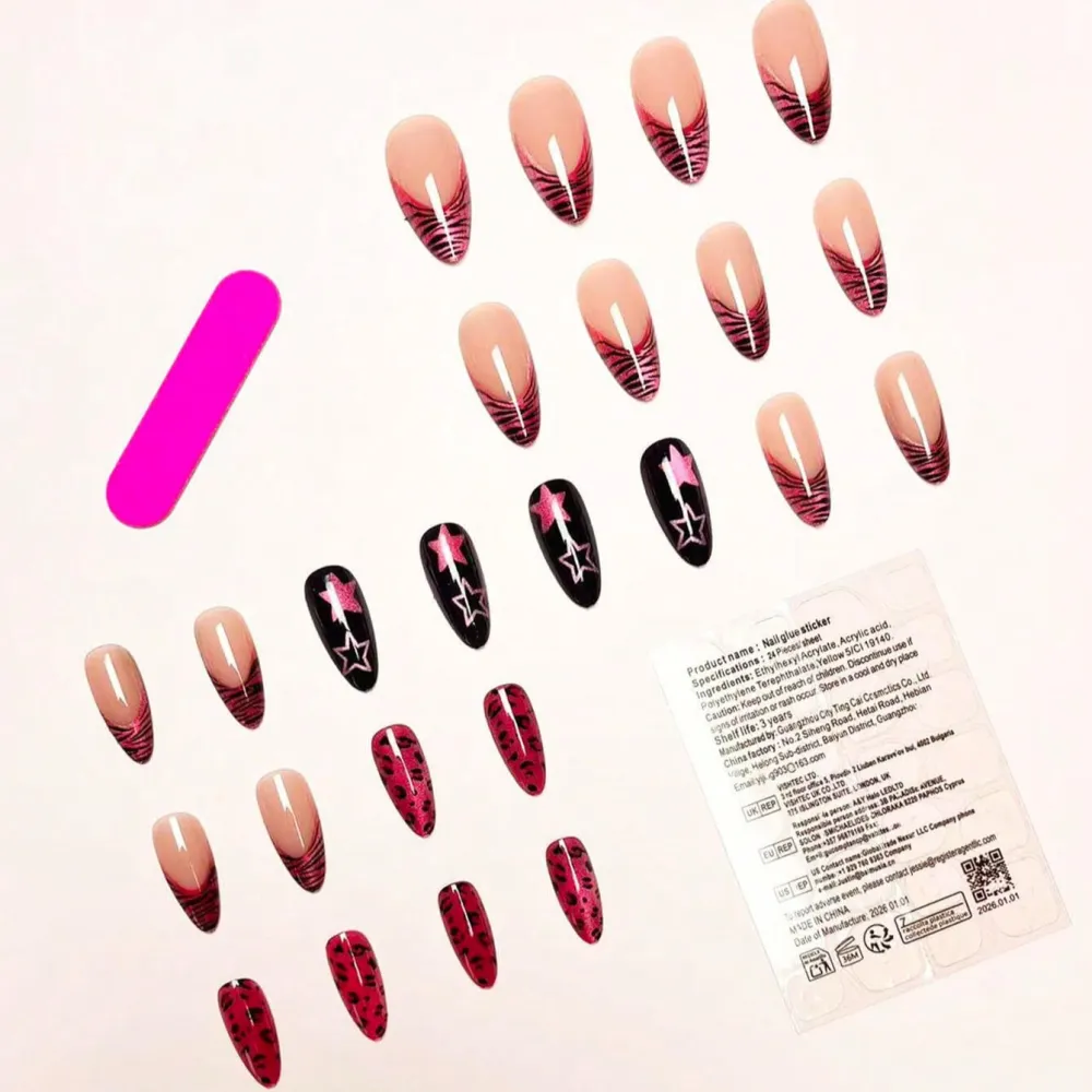 Nailhour 30Pcs Glitter Medium Almond Y2K Cute Press On Nails