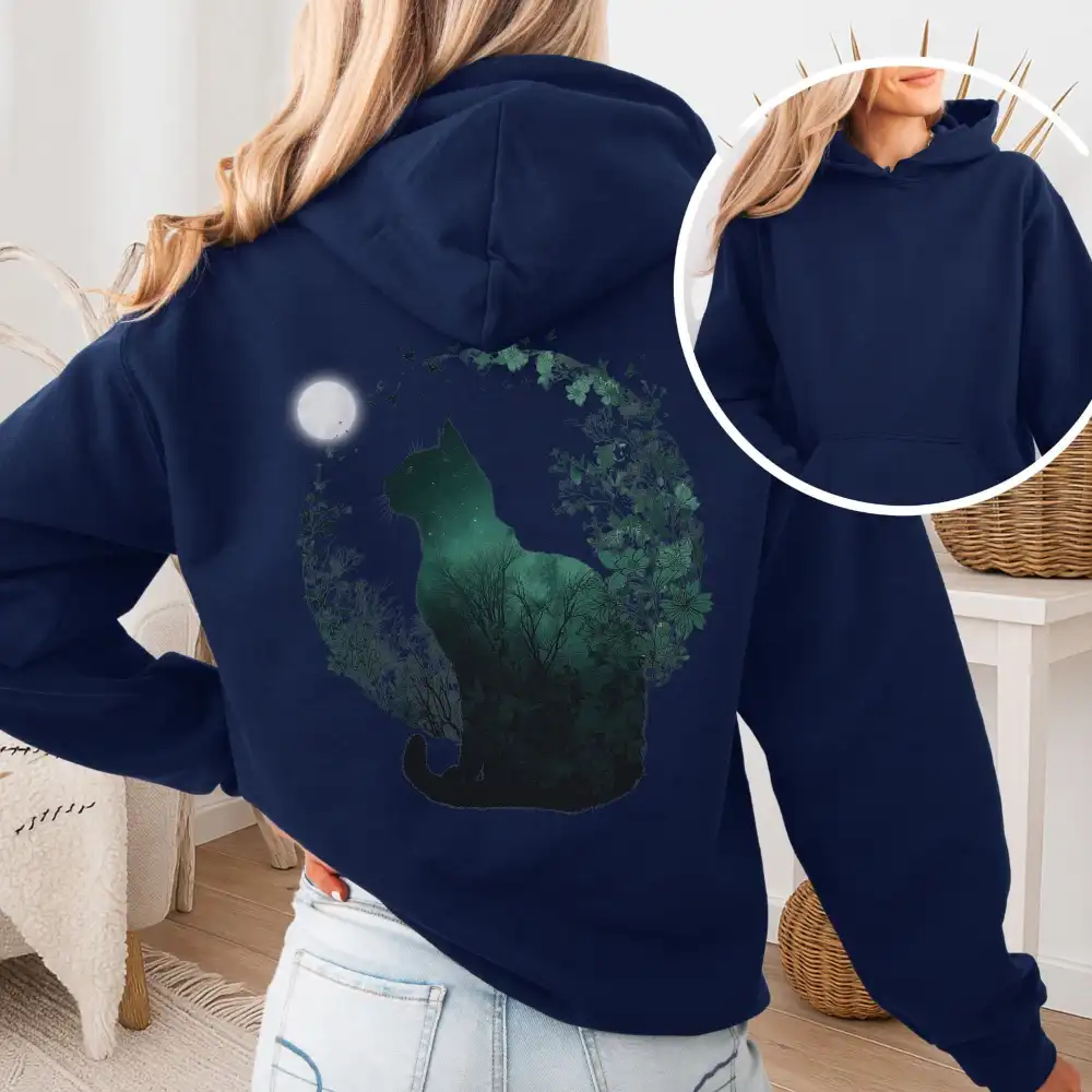 Midnight Cat In The Forest Hoodie