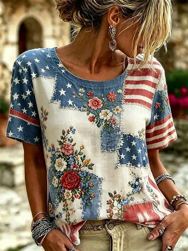 Women'S  Anniversary Flag Printed Casual T-Shirt