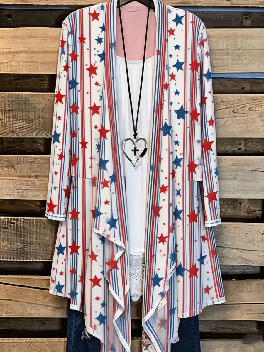 Star and Stripe Print Women's Casual Cardigan