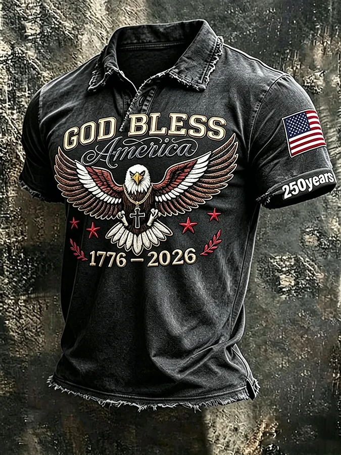 Men'S American Flag Print Casual Polo Shirt