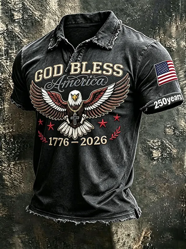 Men'S American Flag Print Casual Polo Shirt
