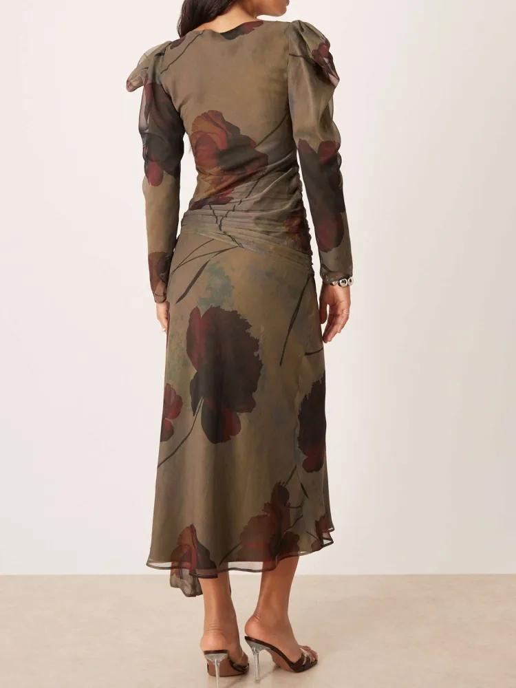 Ruched Detail Long Sleeve Dress
