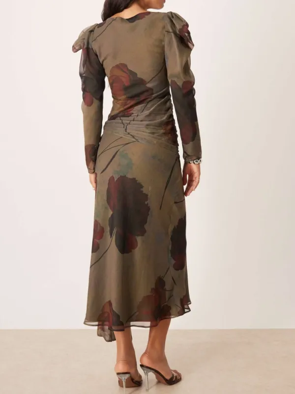 Ruched Detail Long Sleeve Dress