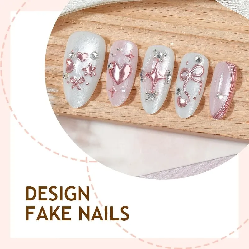 Nailhour 30Pcs Pink Y2K Cat Eye 3D Medium Almond Press On Nails