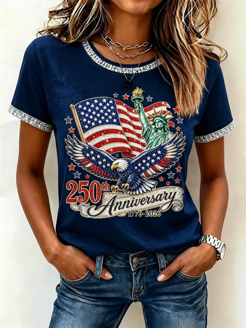 Women'S  Anniversary Flag Printed Casual T-Shirt