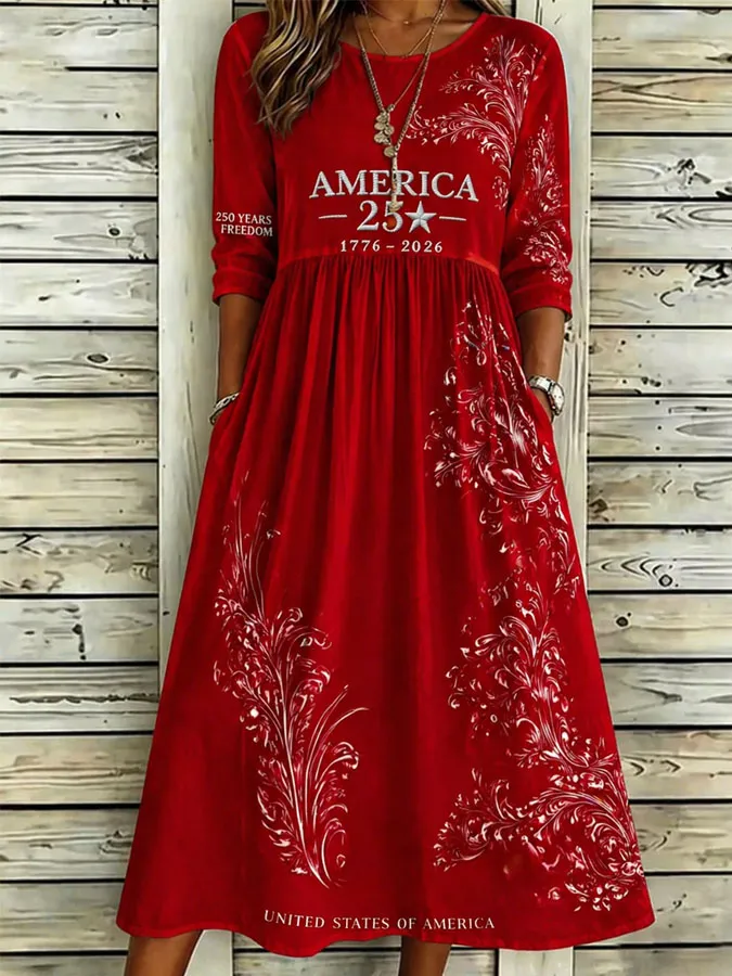 Women'S Casual American Independence Day Flag Print Art Casual Dress