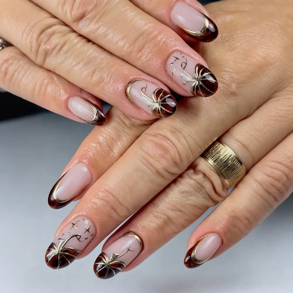 Nailhour 30Pcs Red Gilded French Medium Almond Press On Nails