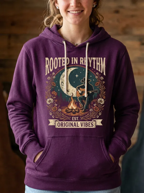 Guitar Campfire Moon Women's Country Music Pullover Hoodie