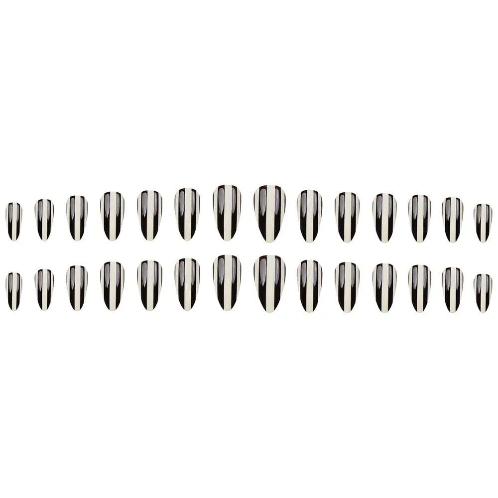 Nailhour 30Pcs Color-blocked Stripes Medium Almond French Press On Nails