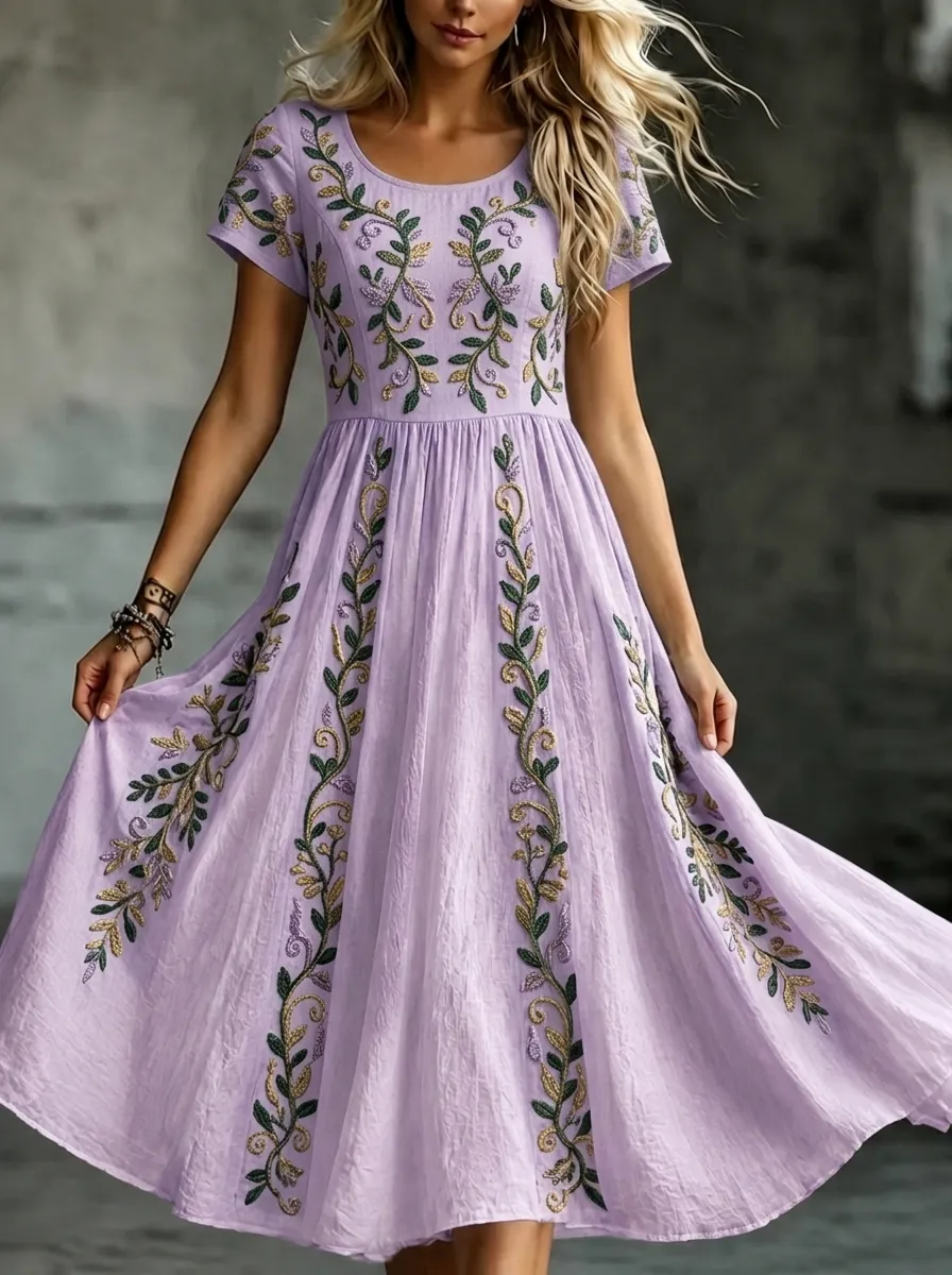 Women's Breast Cancer Awareness Floral Vine Printed Dress