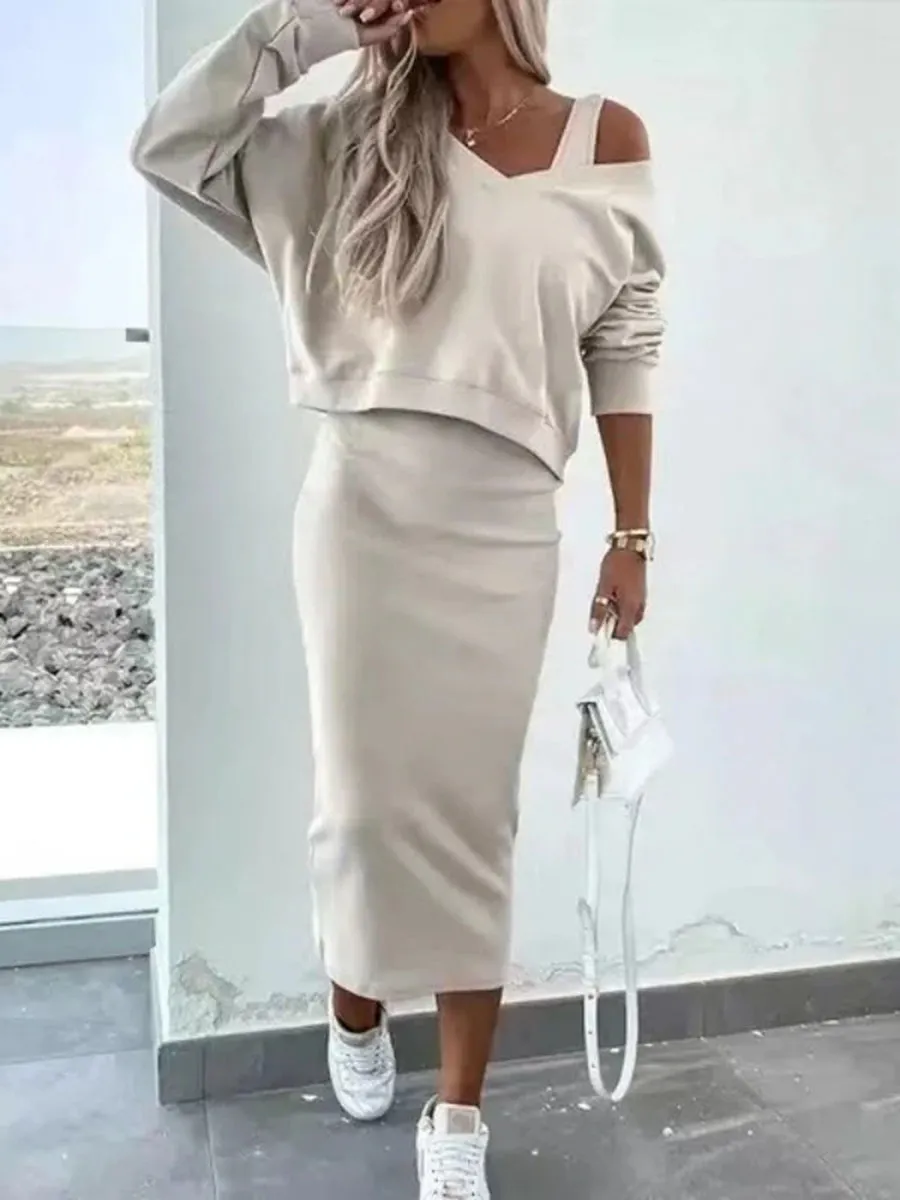💥2025 New Arrive💥Women's 2-Piece Set Sleeveless Dress & Loose V-Neck Pullover