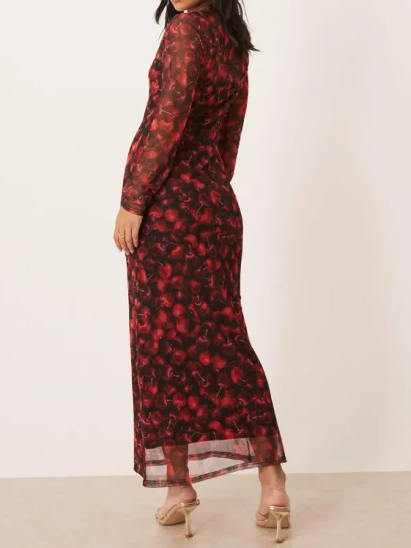 Cherry Print Round Neck Dress