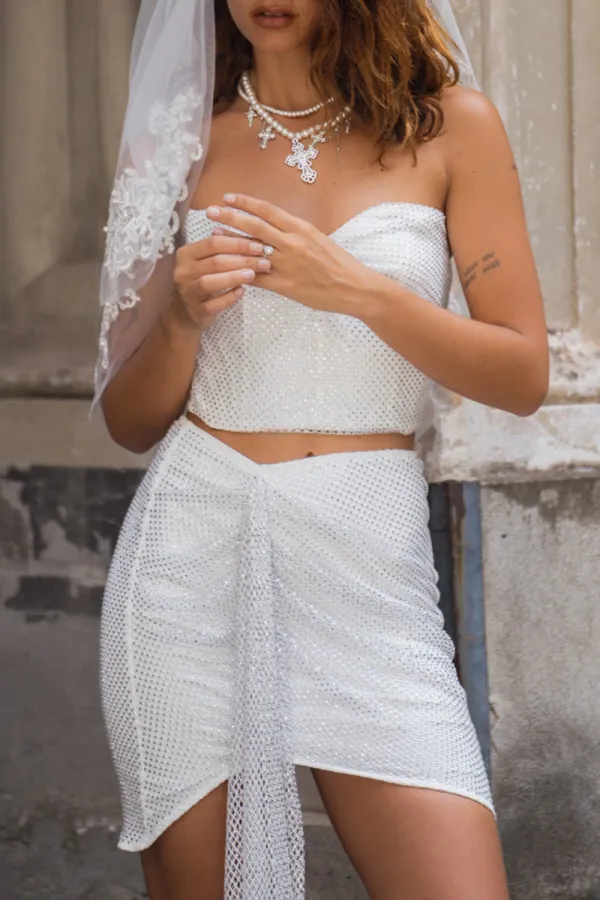 Rhinestone Mesh Mini Skirt