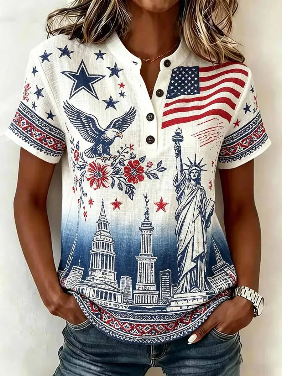 Women's Casual USA 250th Celebration Print Short Sleeve T-shirt