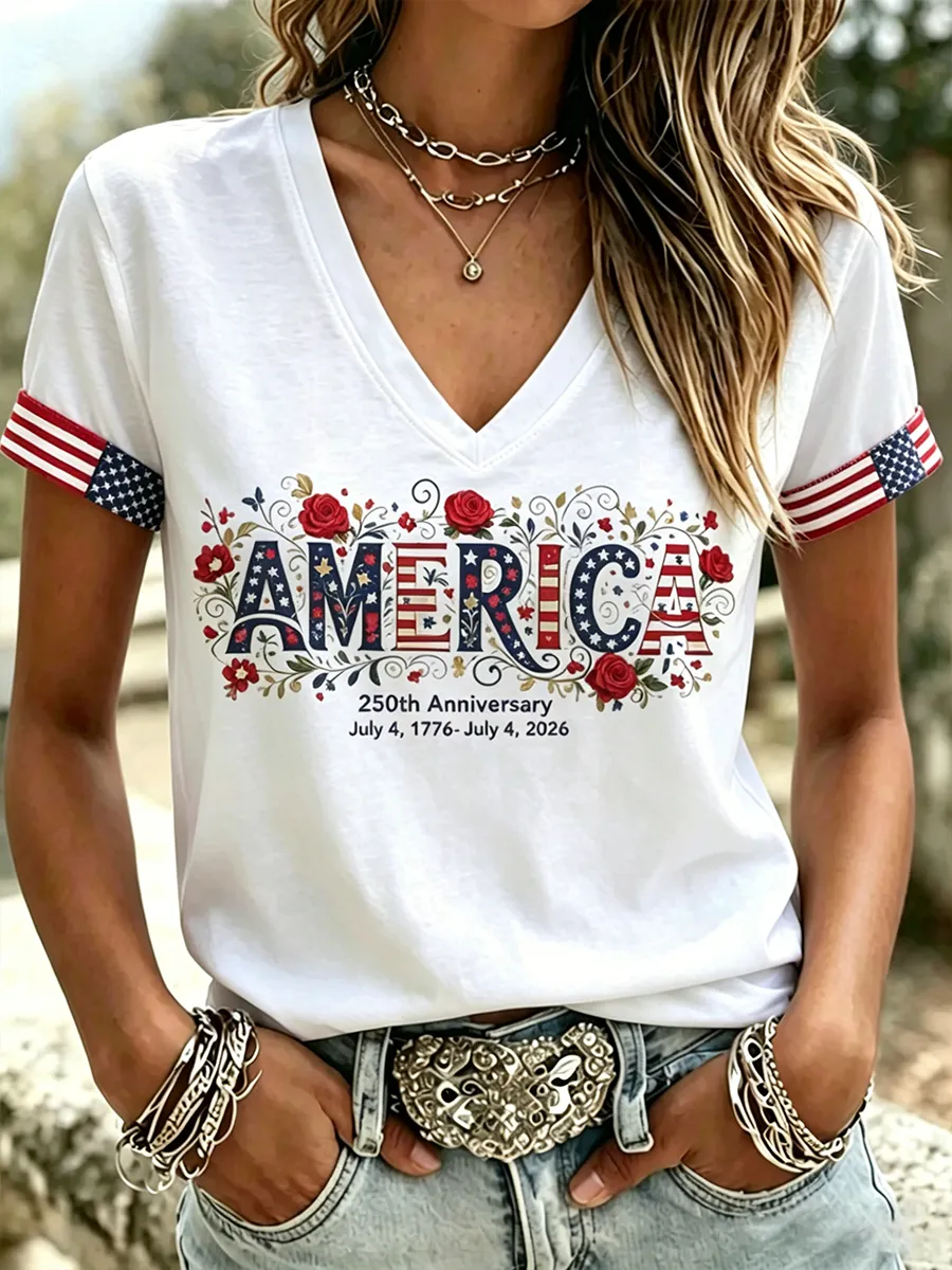 Women's Casual 250 Floral V-Neck T-Shirt