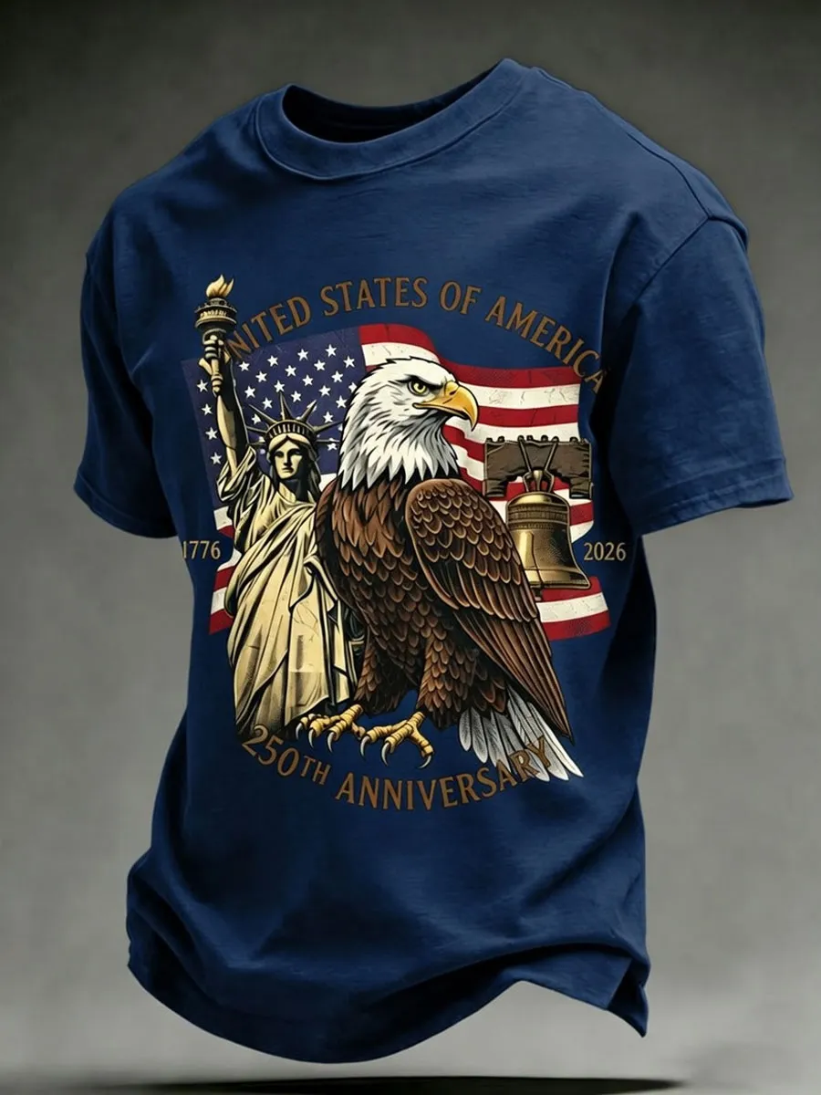 Men'S Retro America 250 National Flag Print Casual T Shirt