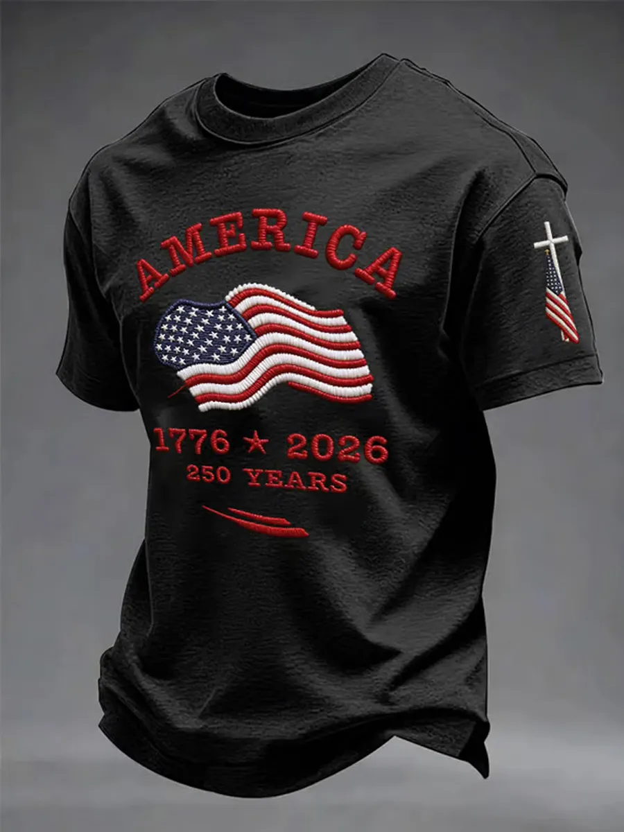 Men's Casual USA 250th Celebration Print Short Sleeve T-shirt