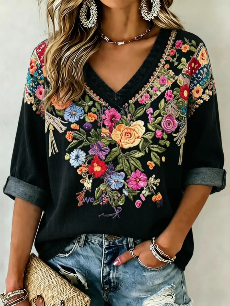 Women'S Retro Casual Art Printed Top