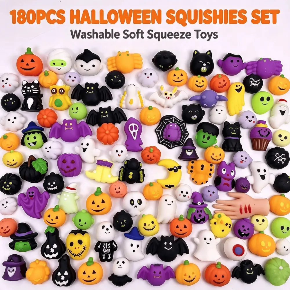 30/60/90/180Pcs Halloween Squishies Stress Relief Toy Set