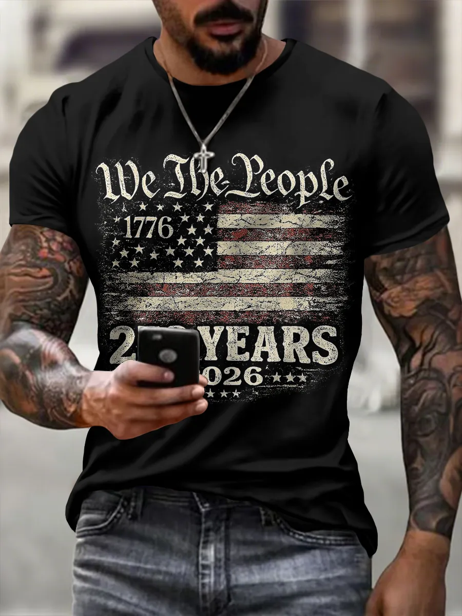 Men'S Casual 250Th Anniversary Celebration Of The Founding Of The United States, Personalized Printed Round Neck T-Shirt