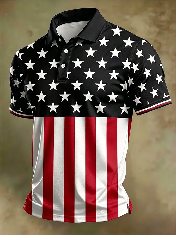 Men'S America Flag Print Casual Polo Shirt