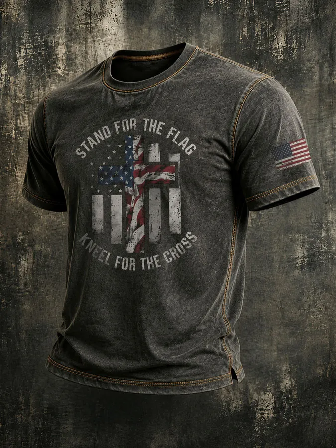 Men'S Stand For The Flag Kneel For The Cross   T-Shirt