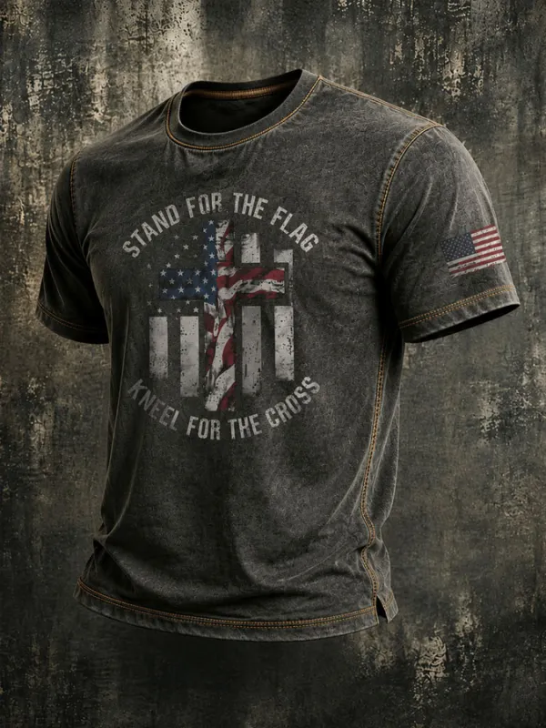 Men'S Stand For The Flag Kneel For The Cross   T-Shirt