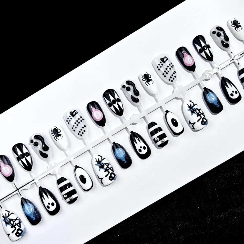 Nailhour 30Pcs Halloween Medium Almond Gothic Press On Nails