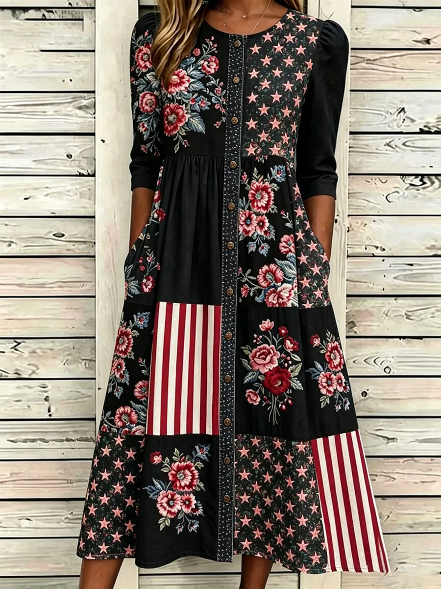 Women'S Casual American Independence Day Print Art Casual Dress