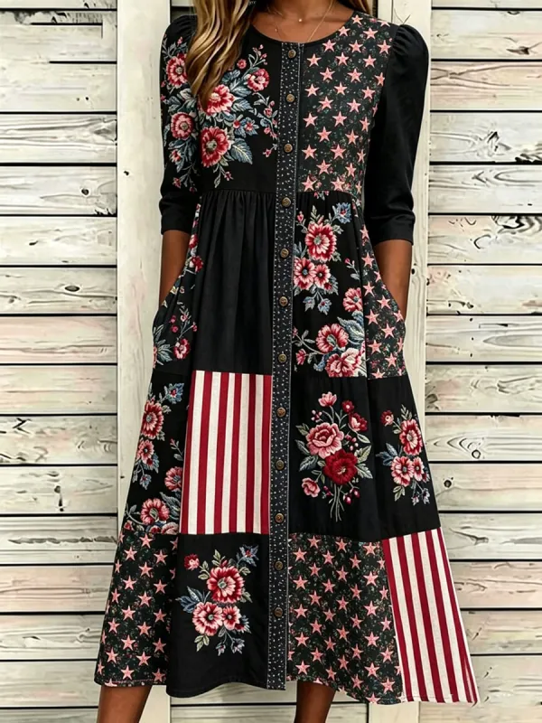 Women'S Casual American Independence Day Print Art Casual Dress
