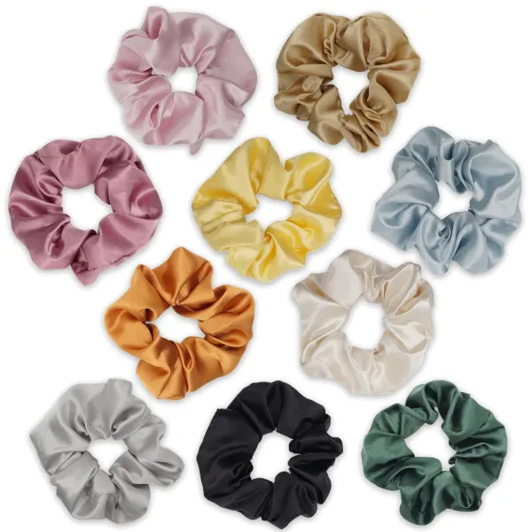 A Set Of Ten Colored Satin Hair Ties