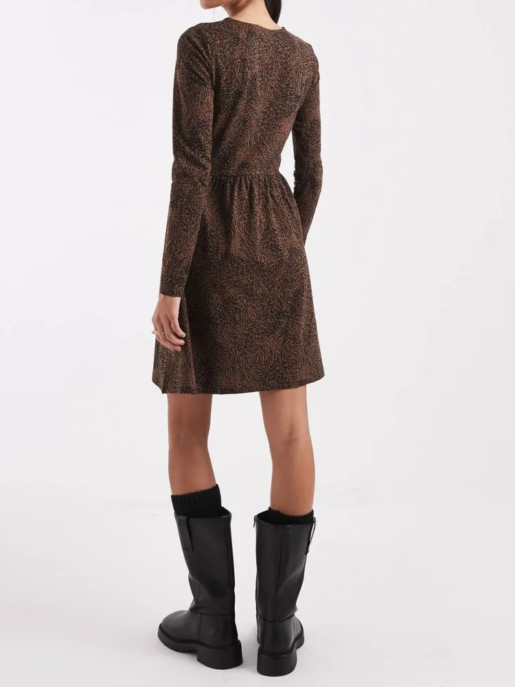 Animal Print Round Neck Dress