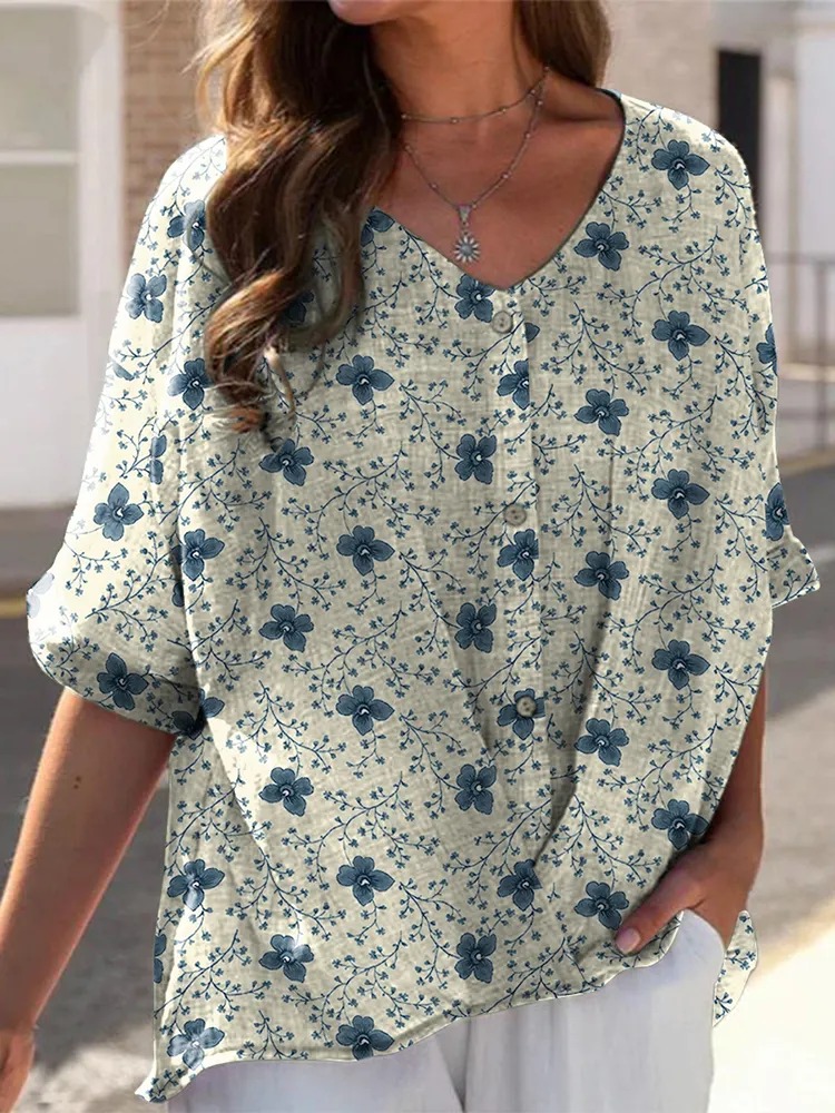 Women's Retro Floral Print Shirt