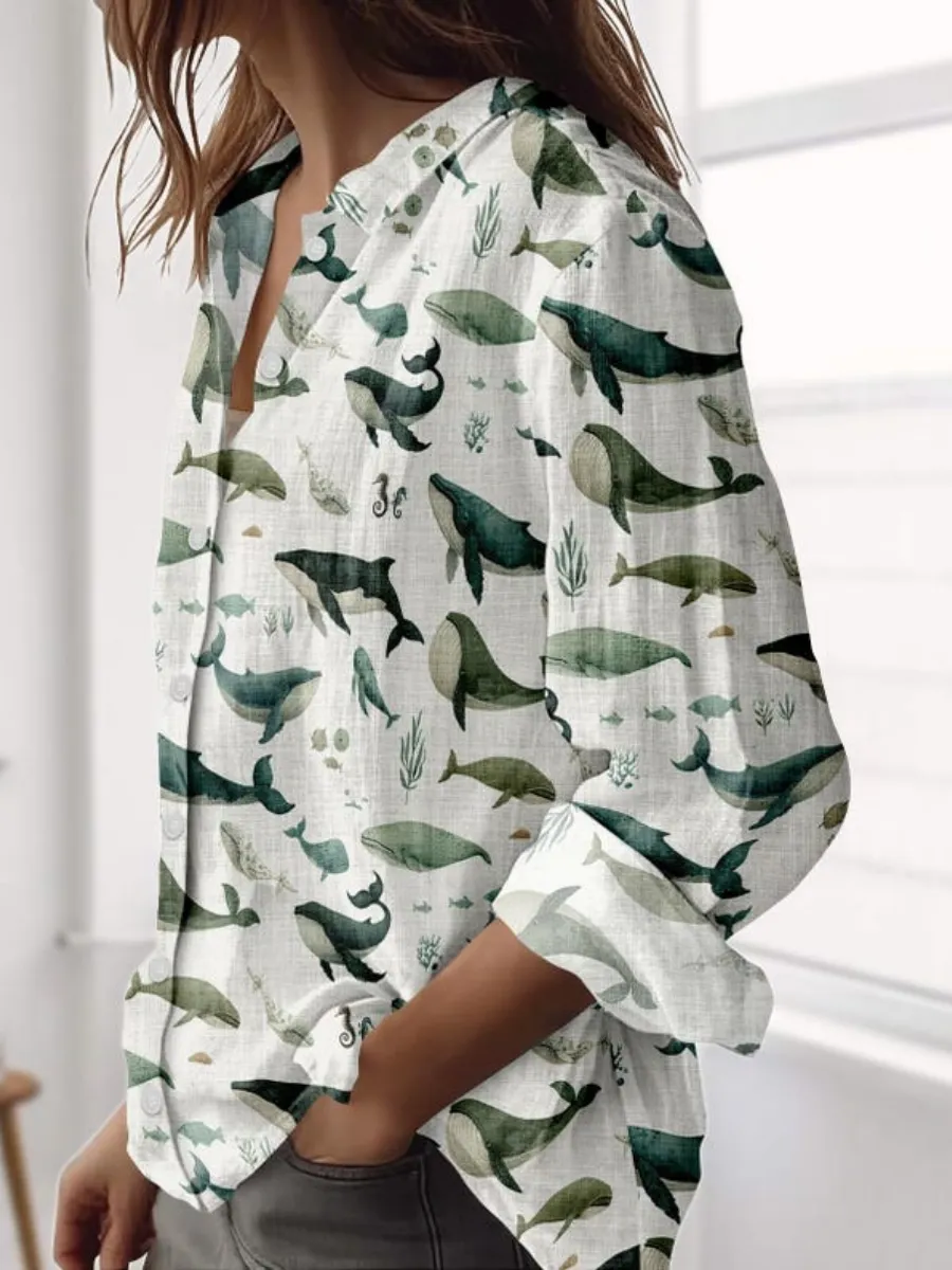 Whale Long Sleeve Casual Shirt