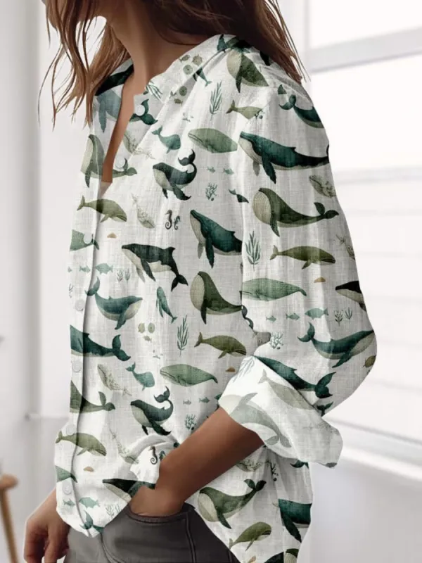 Whale Long Sleeve Casual Shirt