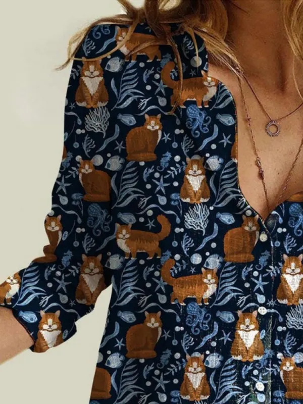 Whimsical Cat Print Shirt