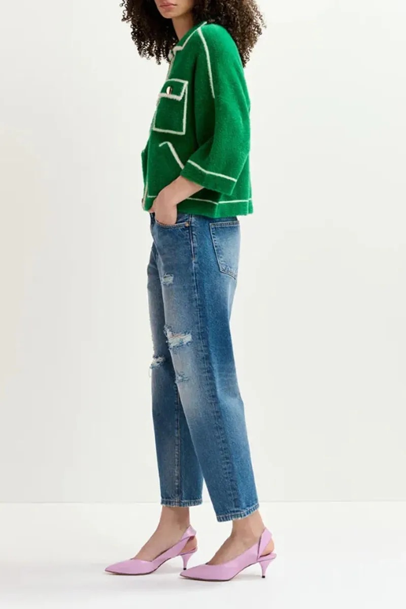 Contrast Trimmed Pocketed Knit Coats
