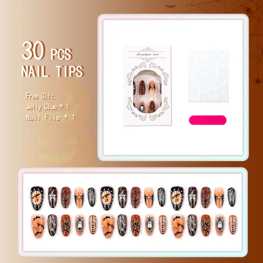 Nailhour 30Pcs 3D Gothic Halloween Medium Almond Press On Nails
