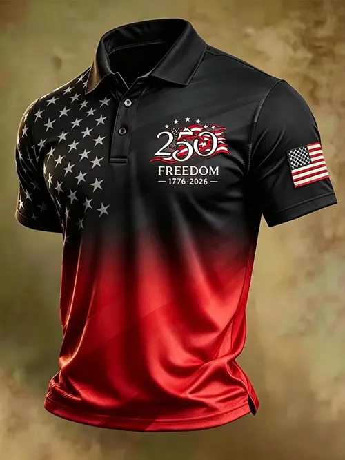 Men'S America Flag Print Casual Polo Shirt