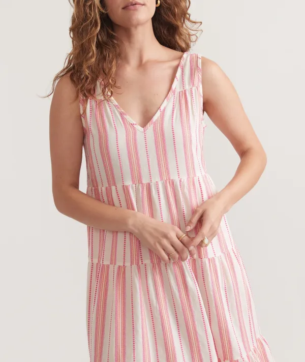 Pink Striped Tiered Maxi Dress