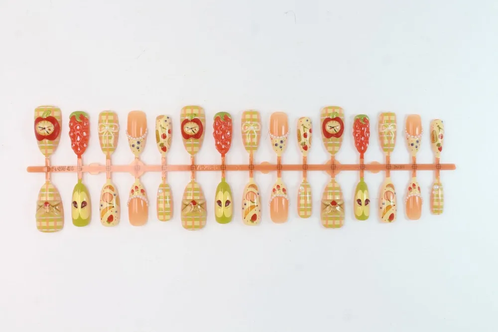 Nailhour 30Pcs Vintage 3D Medium Almond French Press On Nails