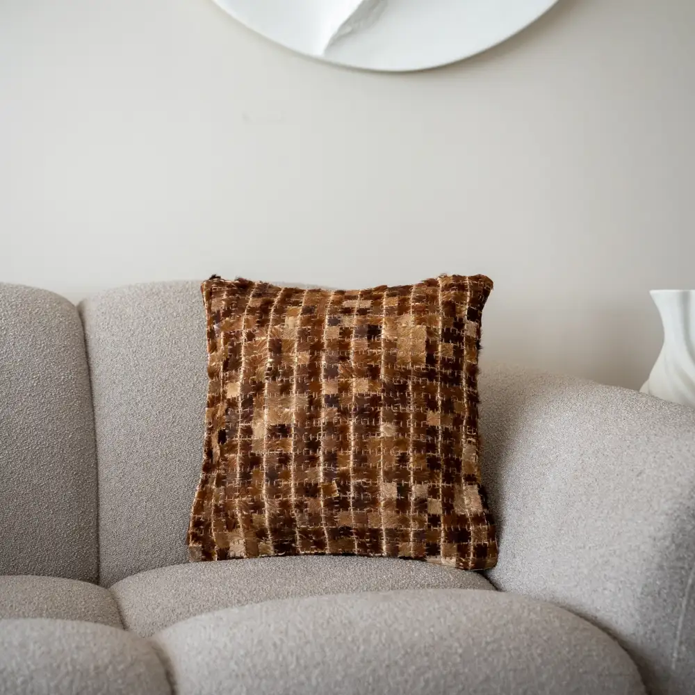 Leather Grid Cushion Cover
