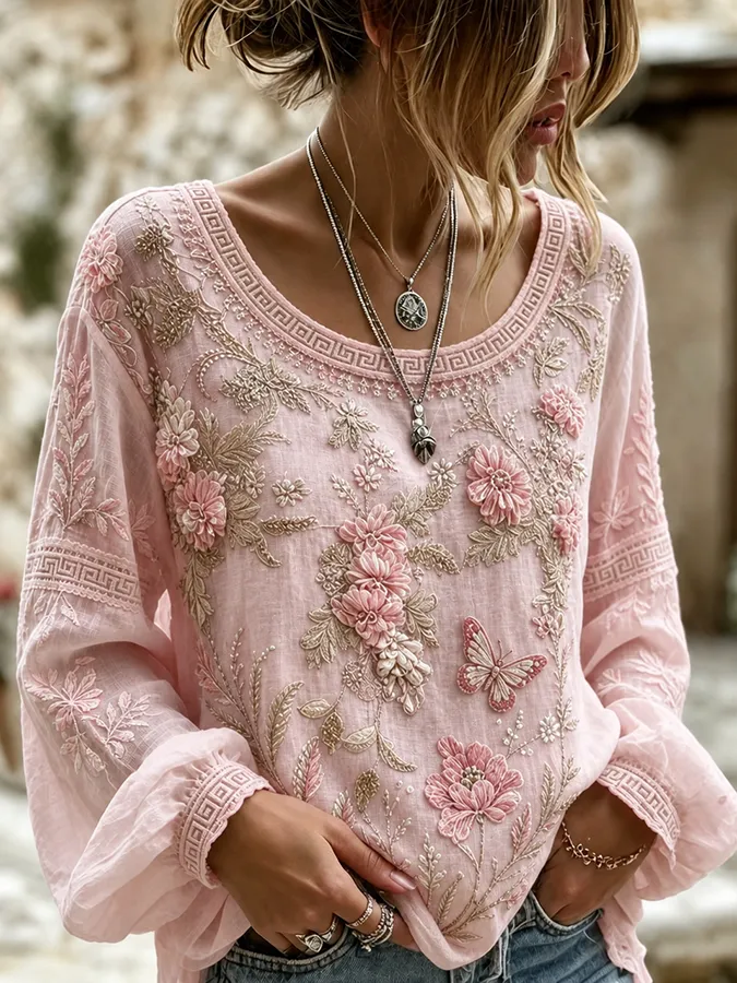 Women's Retro Floral Print Shirt