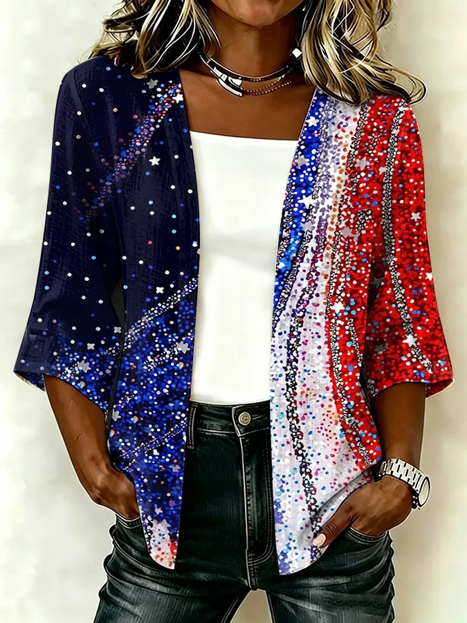 Women'S Casual Loose Independence Day Patriotic Cardigan